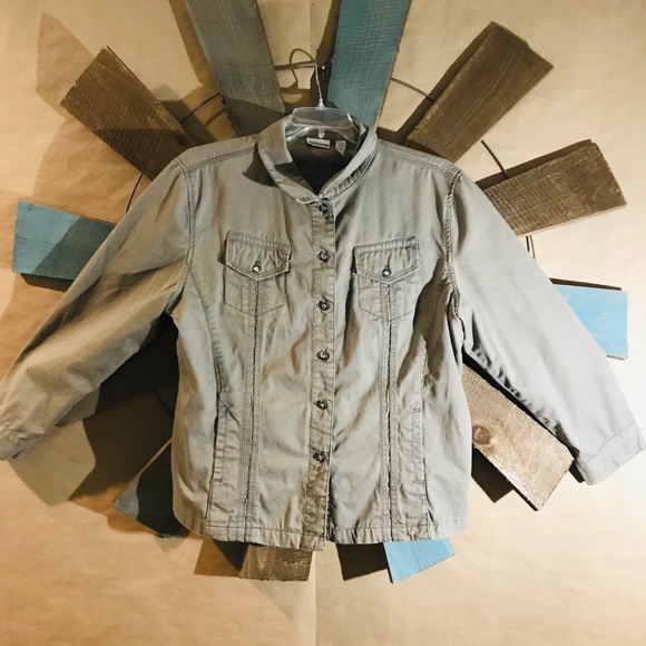 Chico's Jackets & Blazers - Chico's denim sage olive embellished jacket